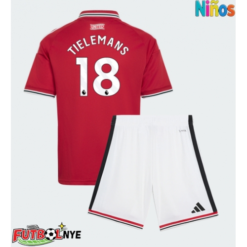 Camiseta Manchester United Youri Tielemans #18 Primera Equipación para niños 2026-27 manga corta (+ pantalones cortos)